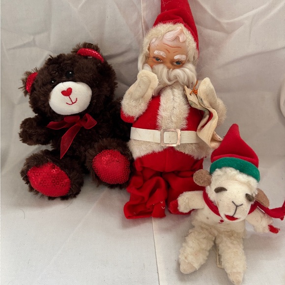 Lot/3 Vintage Christmas Santa Rubber Face Doll plus Brown Bear and Sheep… - Picture 4 of 16